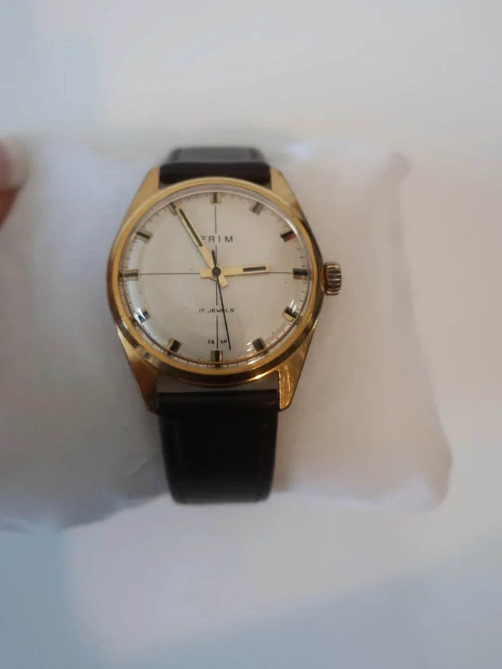 NWI Mens Prim Elegant Brown Leather Band Gold-Plated Mechanical Wristwatch